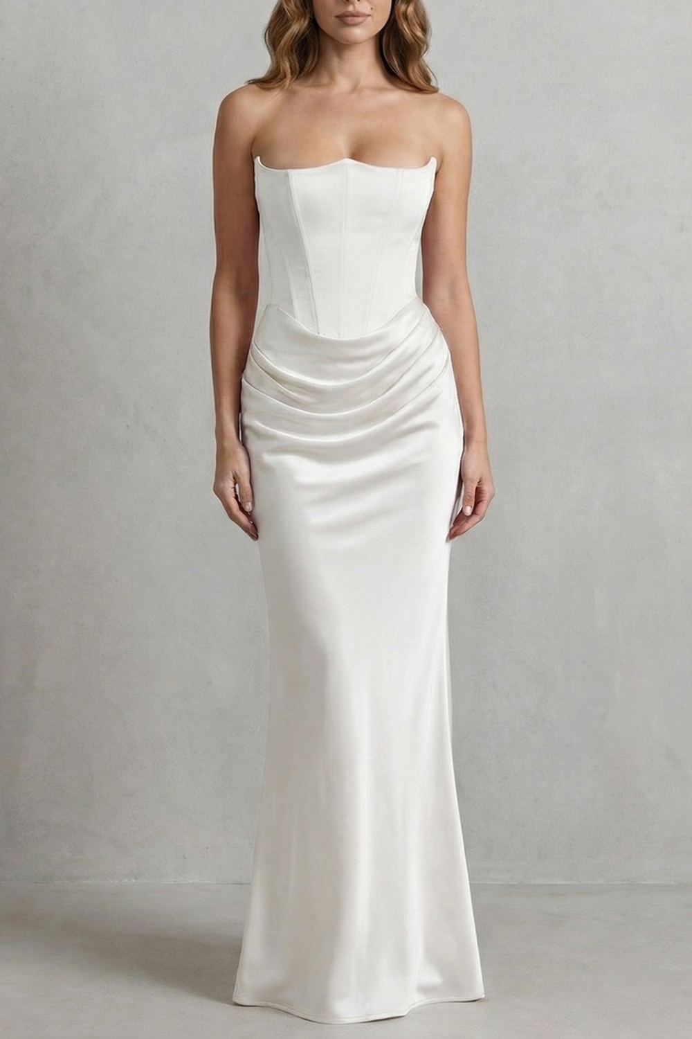 Maxi Dress Satin Strapless Corset Draped