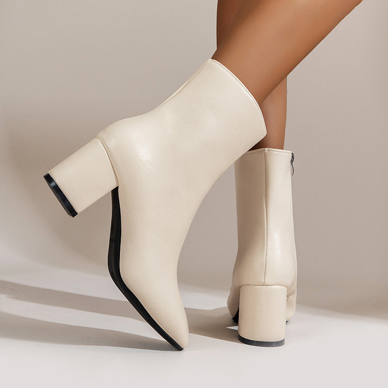 Ankle Boots Faux Leather Block Heel