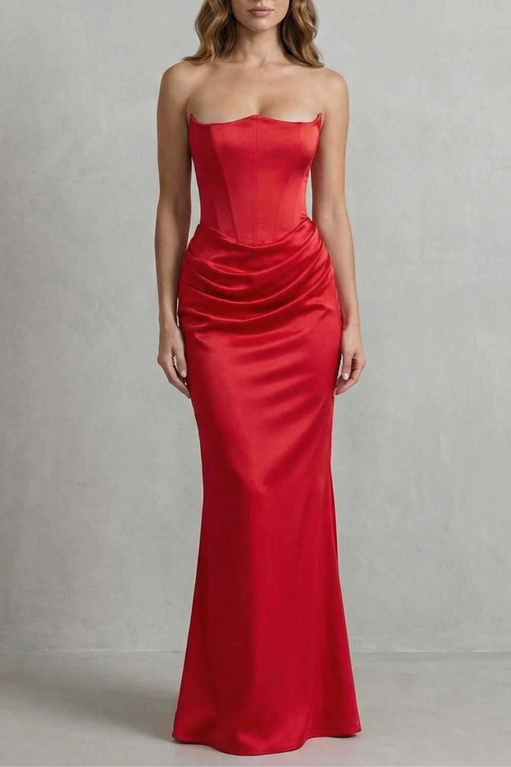 Maxi Dress Satin Strapless Corset Draped — view 7