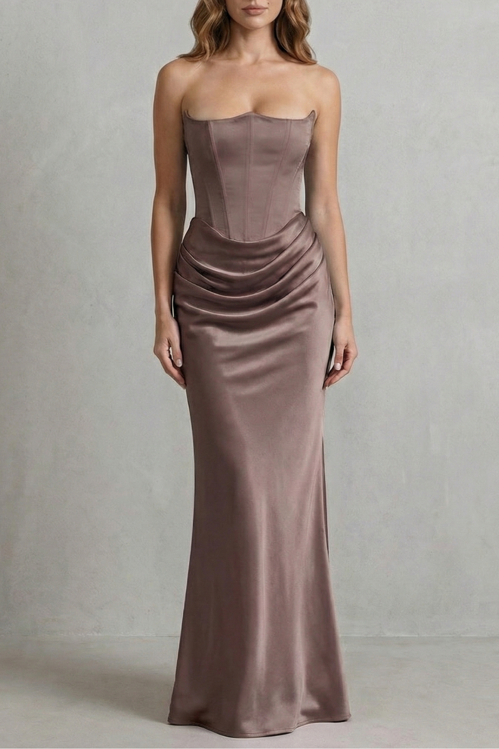 Maxi Dress Satin Strapless Corset Draped — view 9