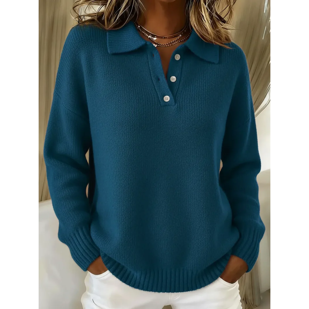 Polo Neck Knit Sweater Wool-Blend Button — view 2