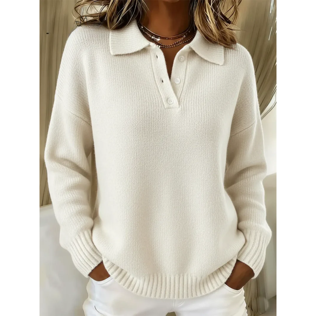 Polo Neck Knit Sweater Wool-Blend Button — view 5