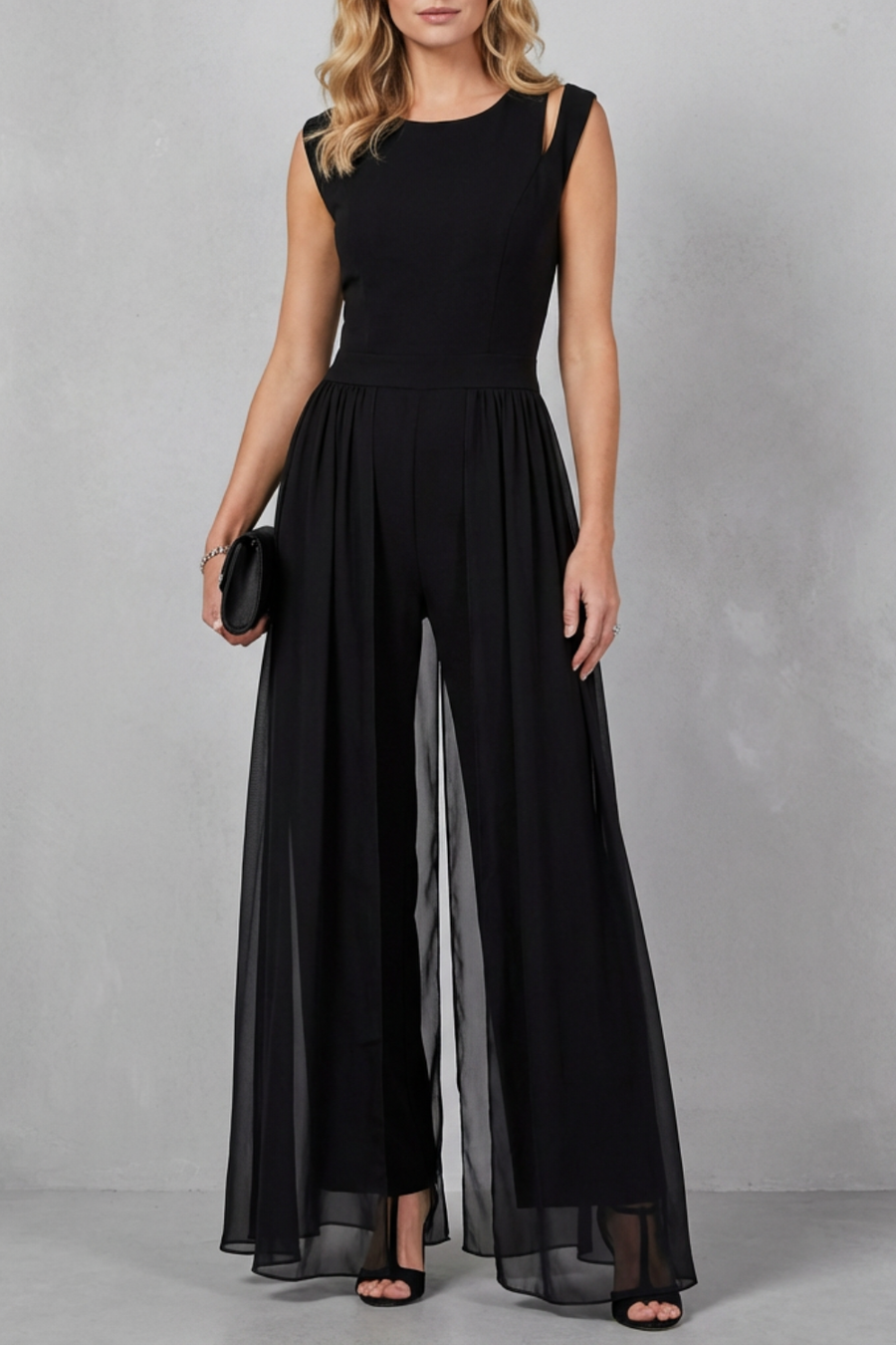Sleeveless Jumpsuit Chiffon Wide-Leg Cutout