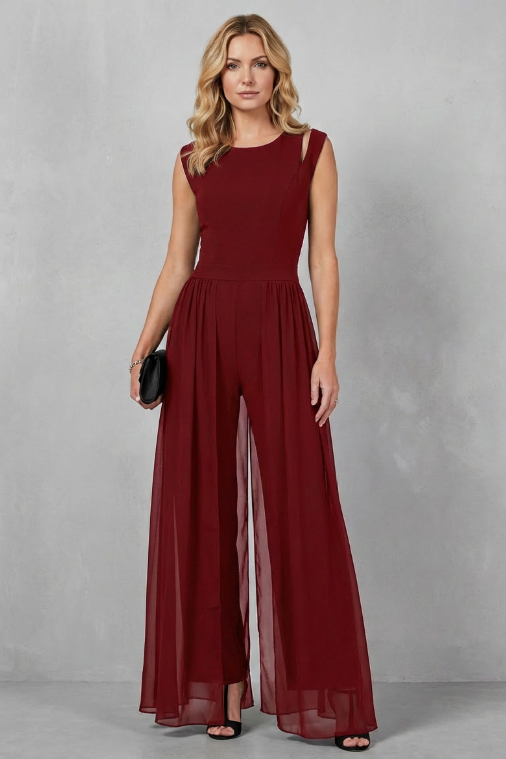 Sleeveless Jumpsuit Chiffon Wide-Leg Cutout — view 10
