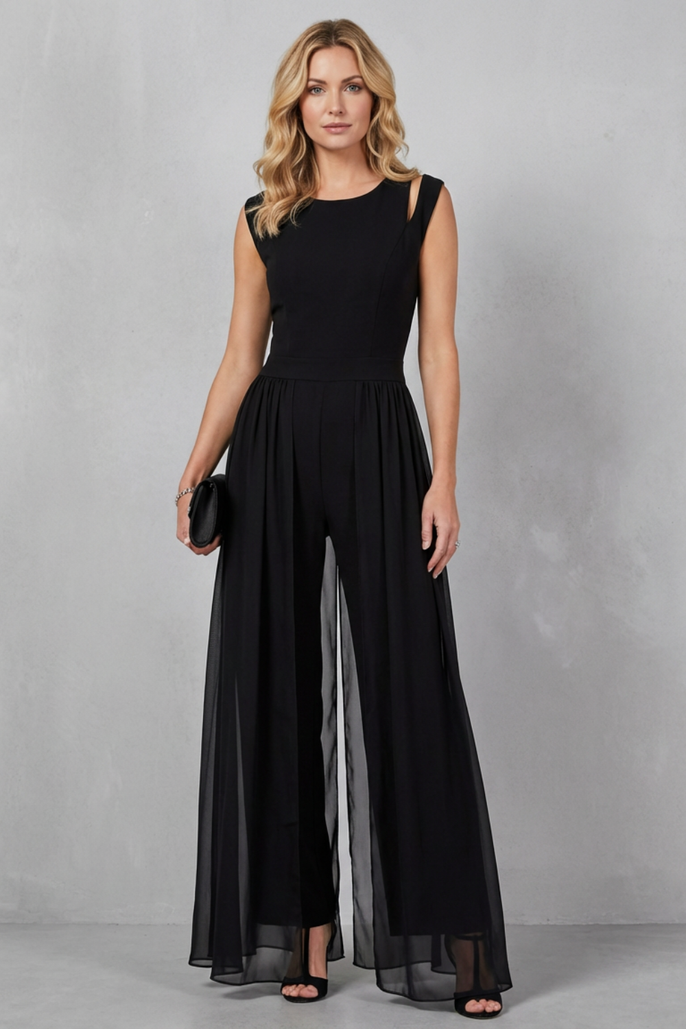 Sleeveless Jumpsuit Chiffon Wide-Leg Cutout