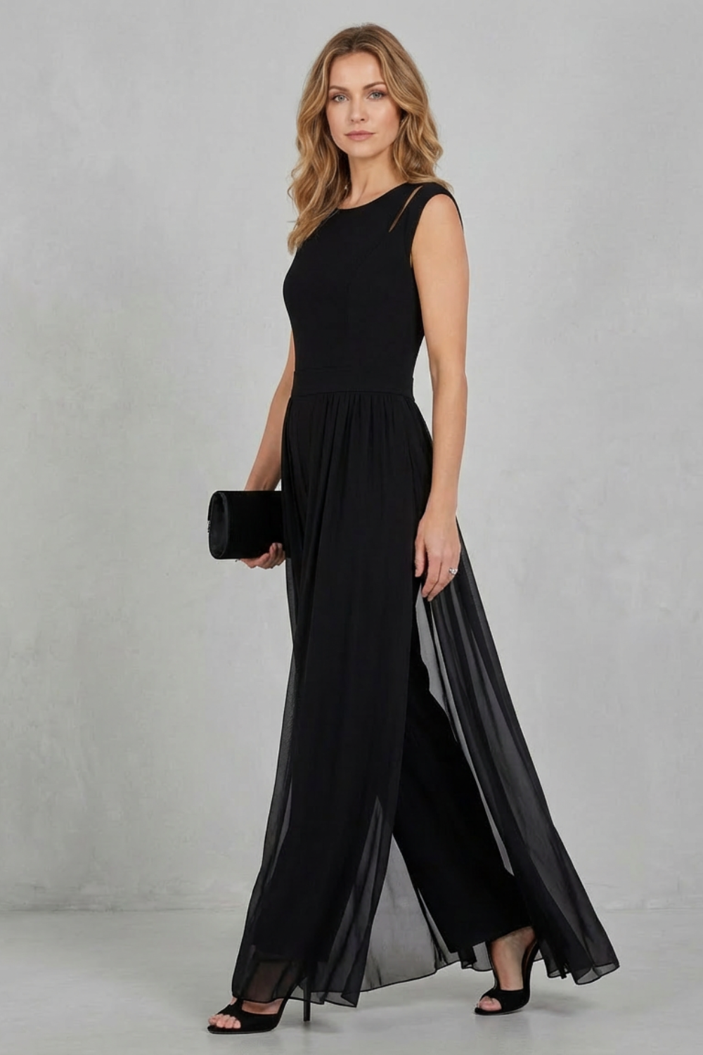 Sleeveless Jumpsuit Chiffon Wide-Leg Cutout — view 3