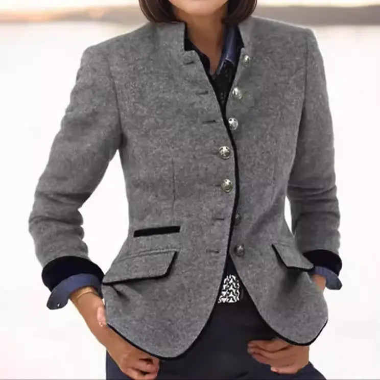 Wool Blazer Contrast Trim