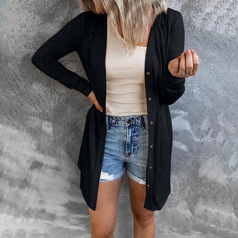 Open Front Cardigan Lightweight Snap Button