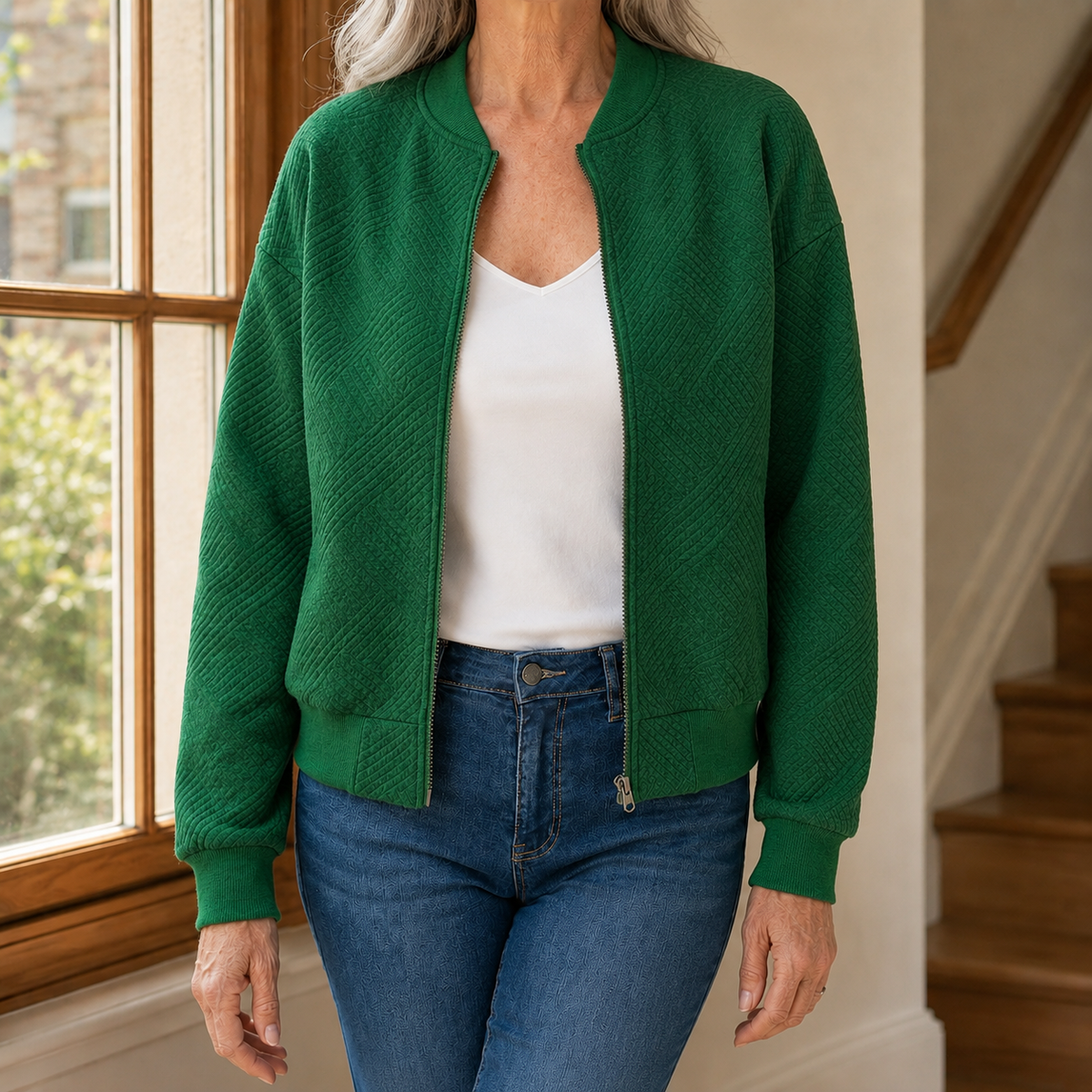 Quilted Bomber Jacket Geometric Texture — view 6