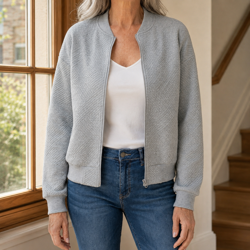 Quilted Bomber Jacket Geometric Texture