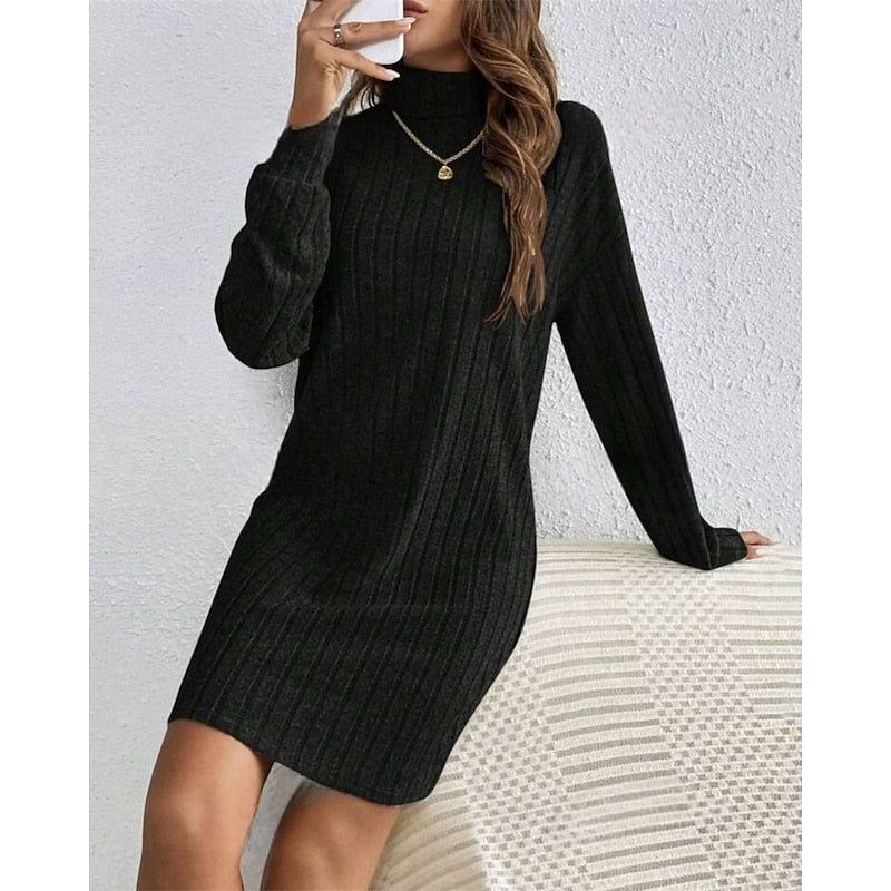 Mini Sweater Dress Ribbed Knit Turtleneck — view 2