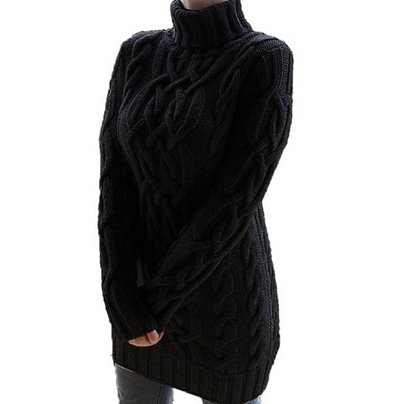 Sweater Dress Cable-Knit Turtleneck Long Sleeve — view 4