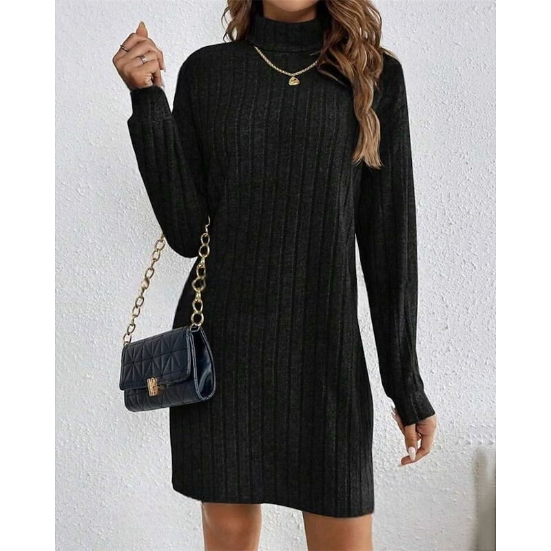 Mini Sweater Dress Ribbed Knit Turtleneck — view 8