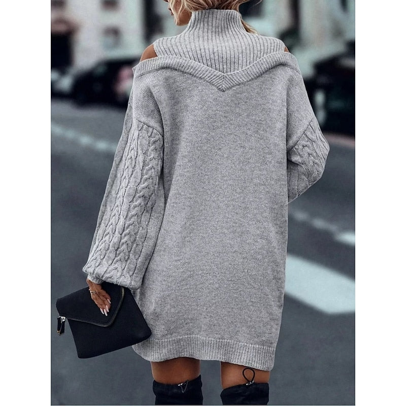 Mini Sweater Dress Knit Cold-Shoulder Turtleneck — view 8