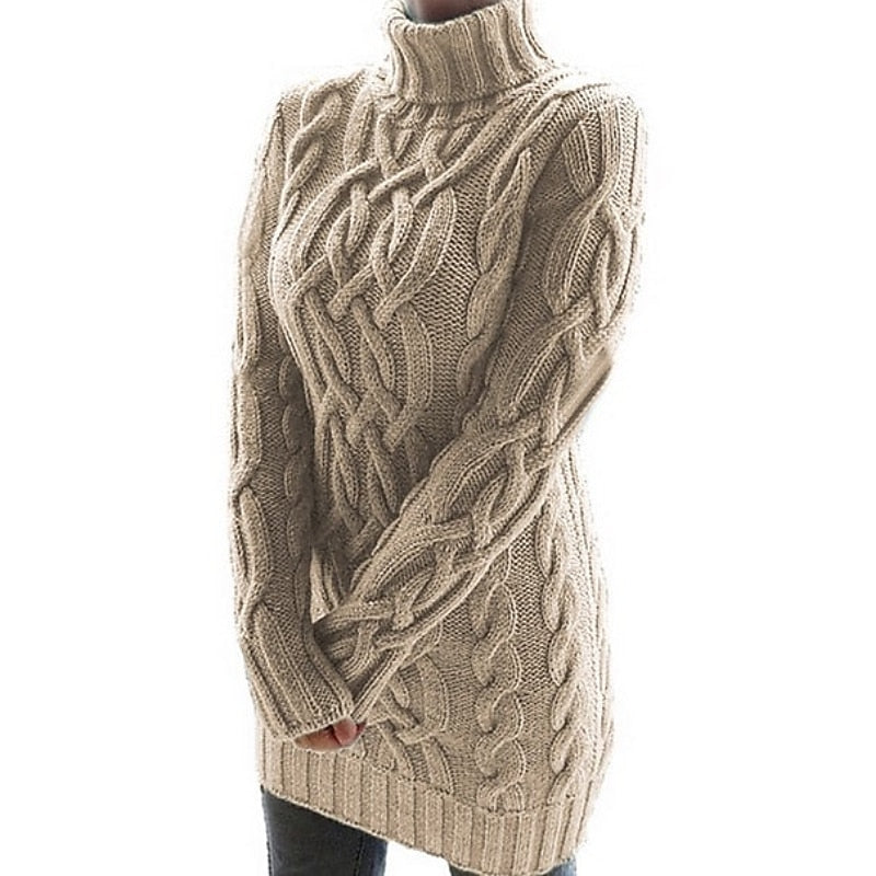 Sweater Dress Cable-Knit Turtleneck Long Sleeve — view 3