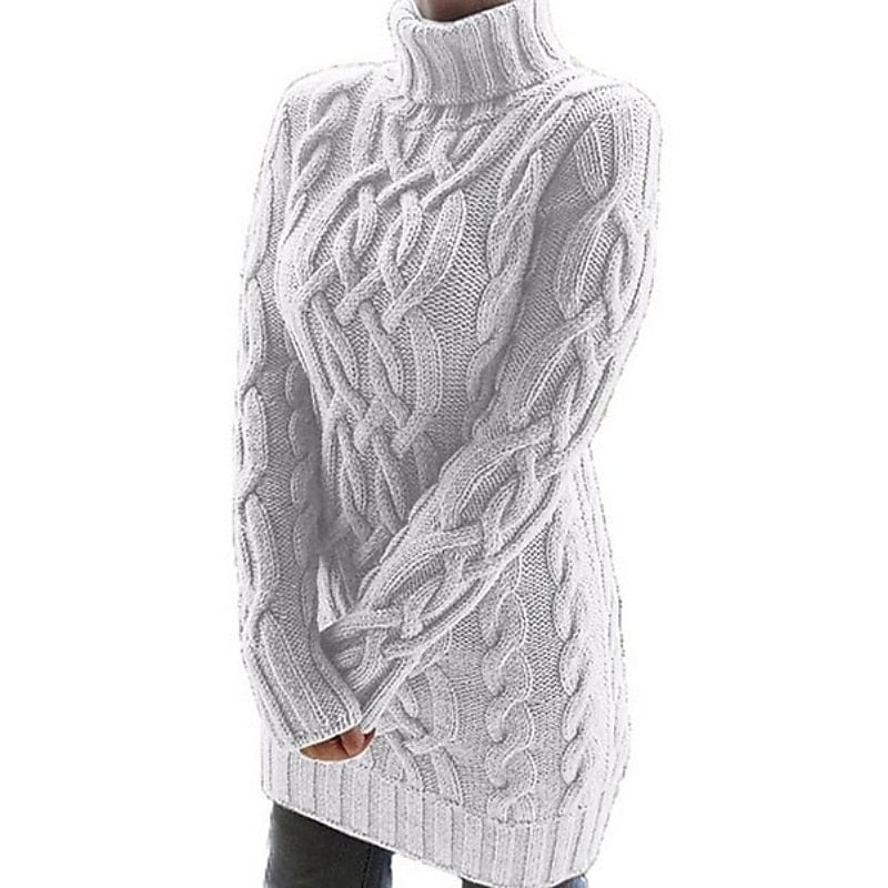 Sweater Dress Cable-Knit Turtleneck Long Sleeve — view 5