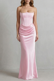 Maxi Dress Satin Strapless Corset Draped