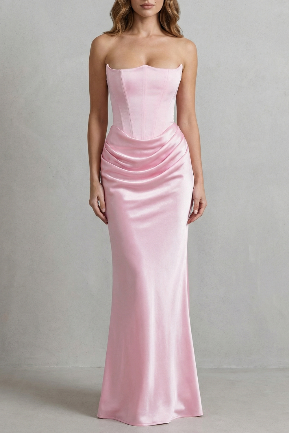 Maxi Dress Satin Strapless Corset Draped