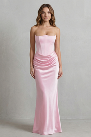 Maxi Dress Satin Strapless Corset Draped — view 2