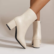 Ankle Boots Faux Leather Block Heel