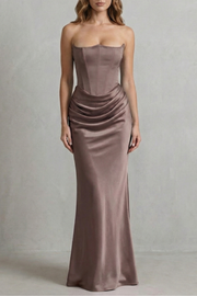 Maxi Dress Satin Strapless Corset Draped — view 9