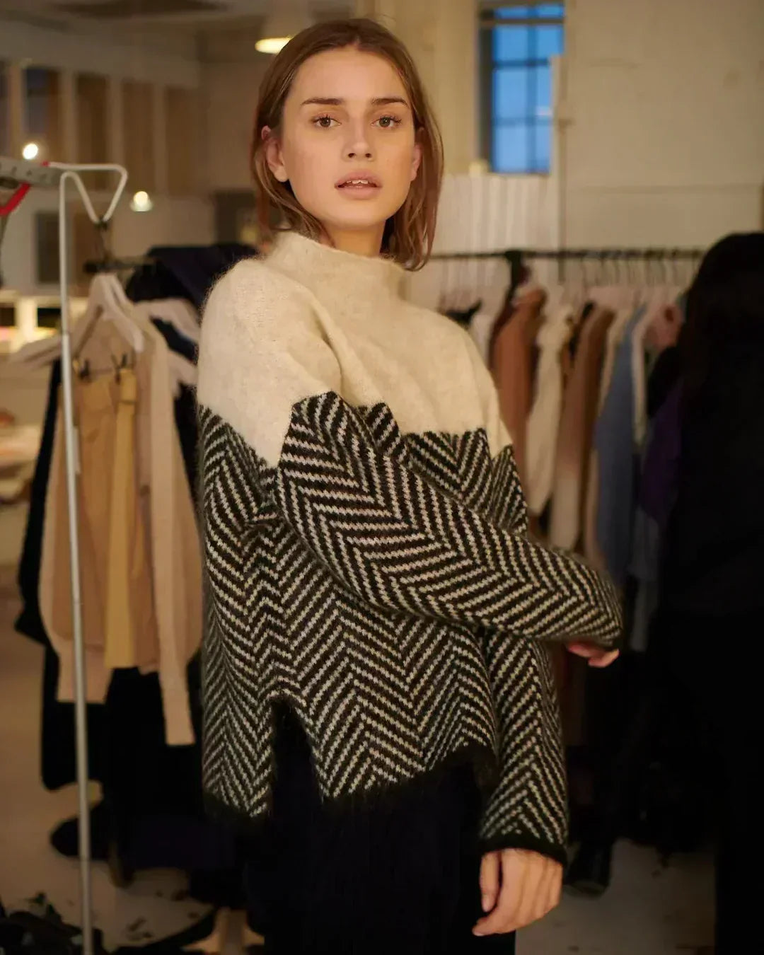 Turtleneck Wool Jumper Herringbone