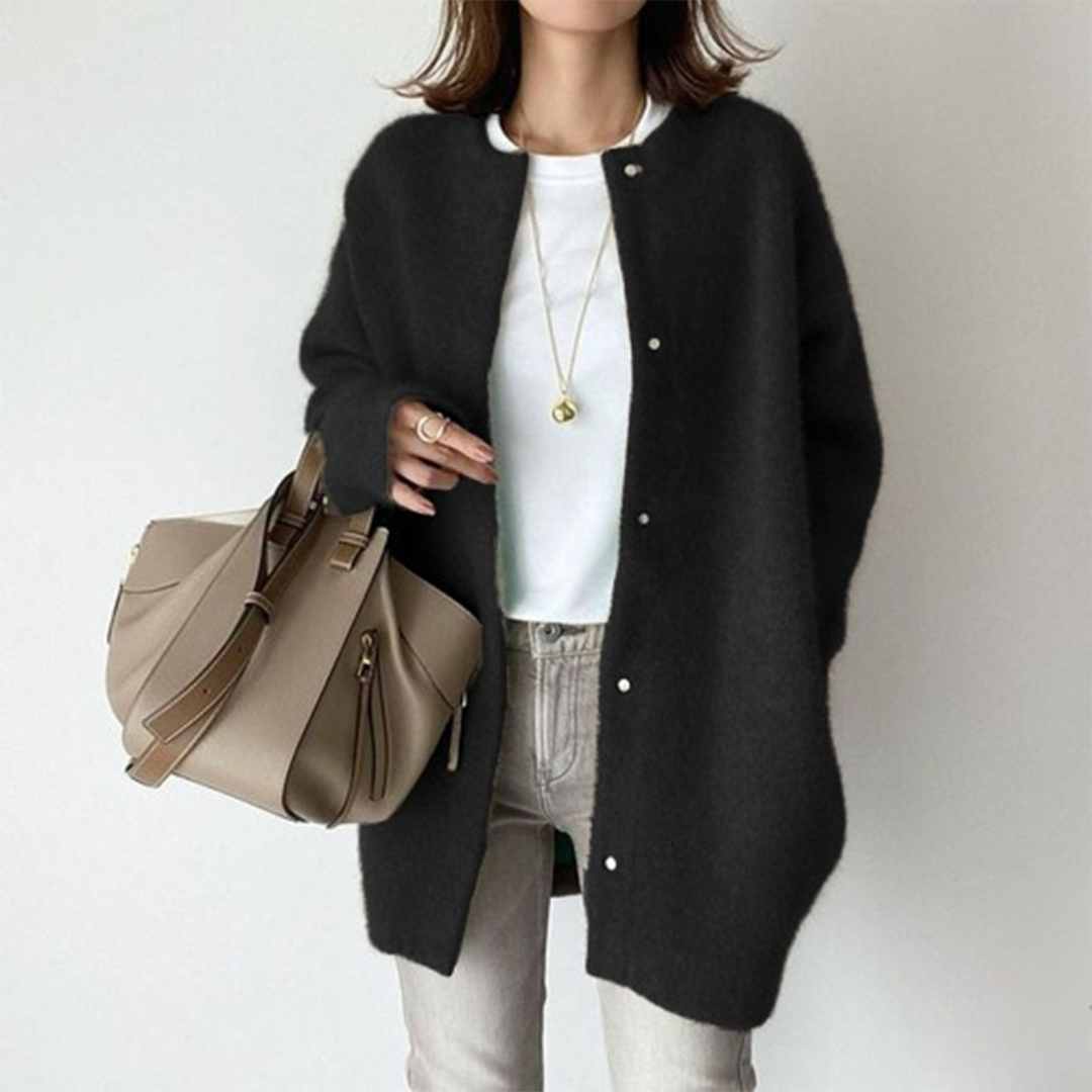 Oversized Cardigan Brushed Knit Round Neck — view 4