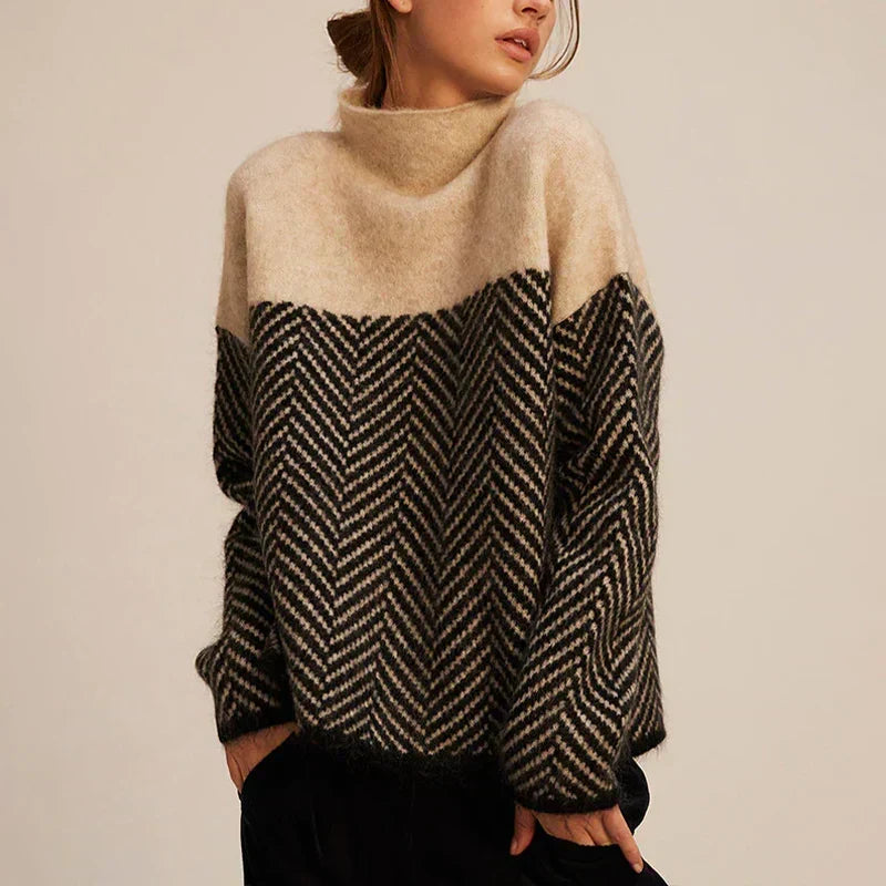 Turtleneck Wool Jumper Herringbone