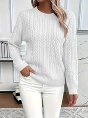 Cable-Knit Sweater Wool Crew Neck Long Sleeve