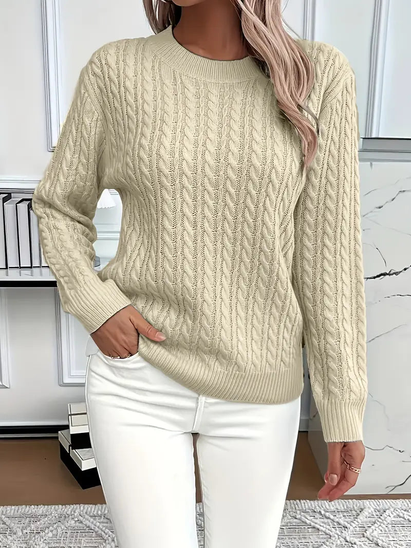 Cable-Knit Sweater Wool Crew Neck Long Sleeve — view 2