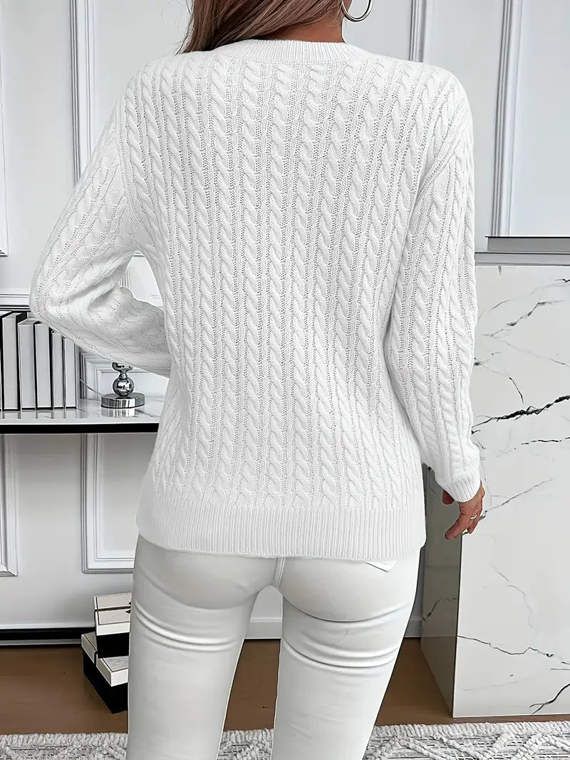 Cable-Knit Sweater Wool Crew Neck Long Sleeve — view 3