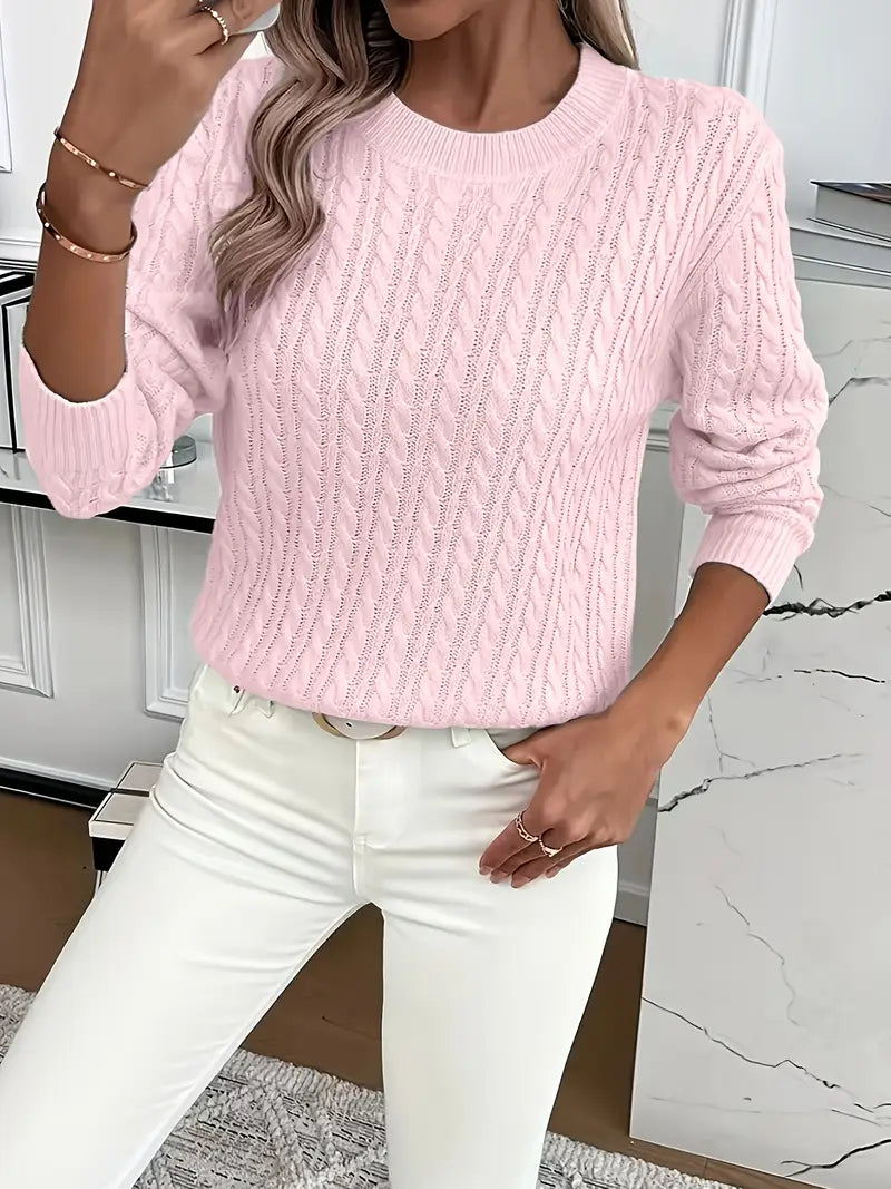 Cable-Knit Sweater Wool Crew Neck Long Sleeve — view 5
