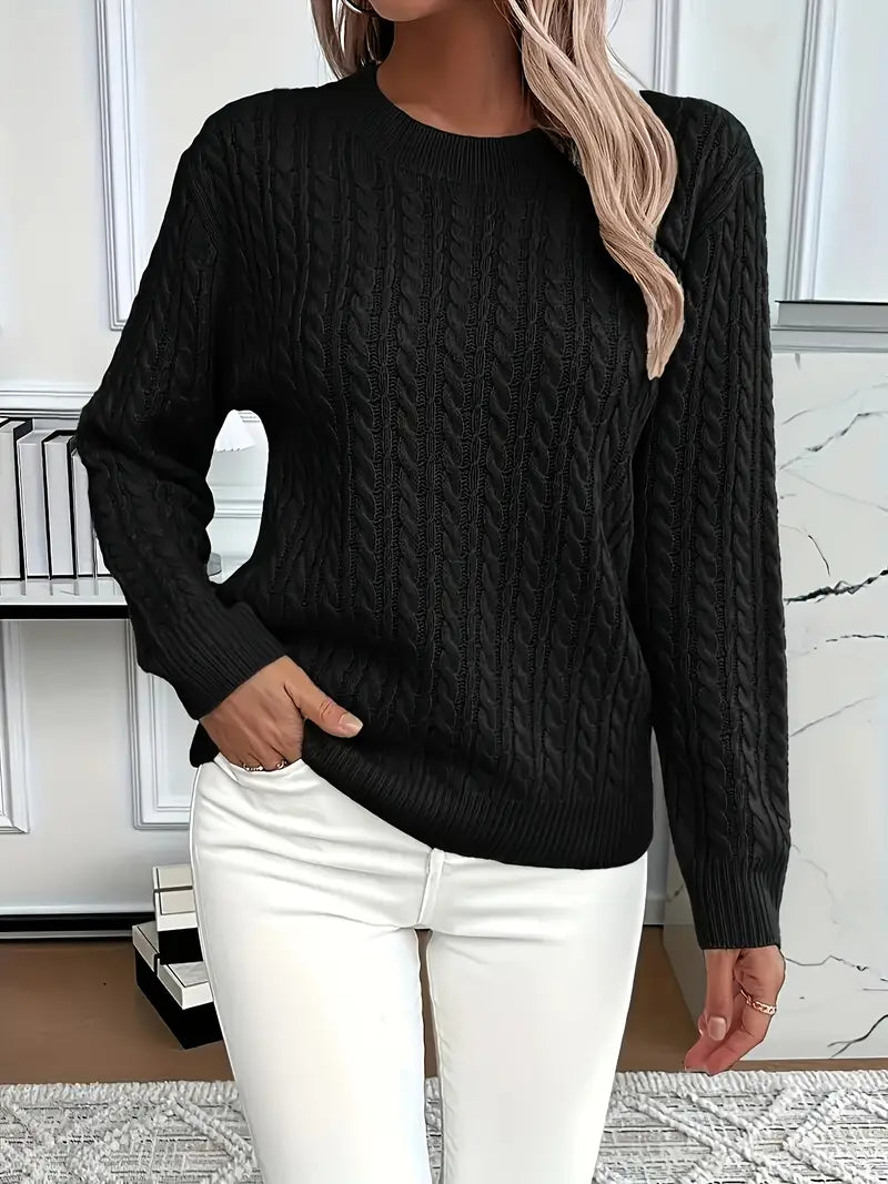 Cable-Knit Sweater Wool Crew Neck Long Sleeve — view 9
