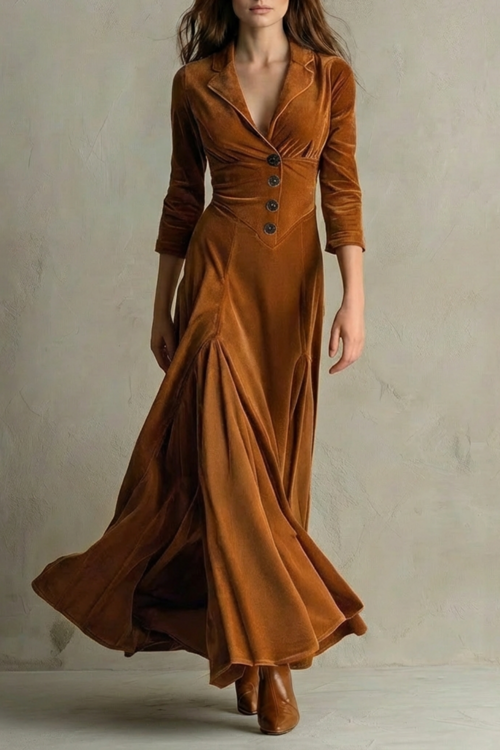 Maxi Dress Velvet Blazer Collar Button Front — view 5