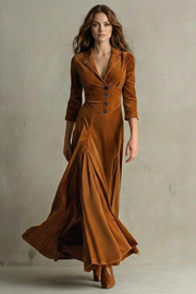 Maxi Dress Velvet Blazer Collar Button Front — view 6
