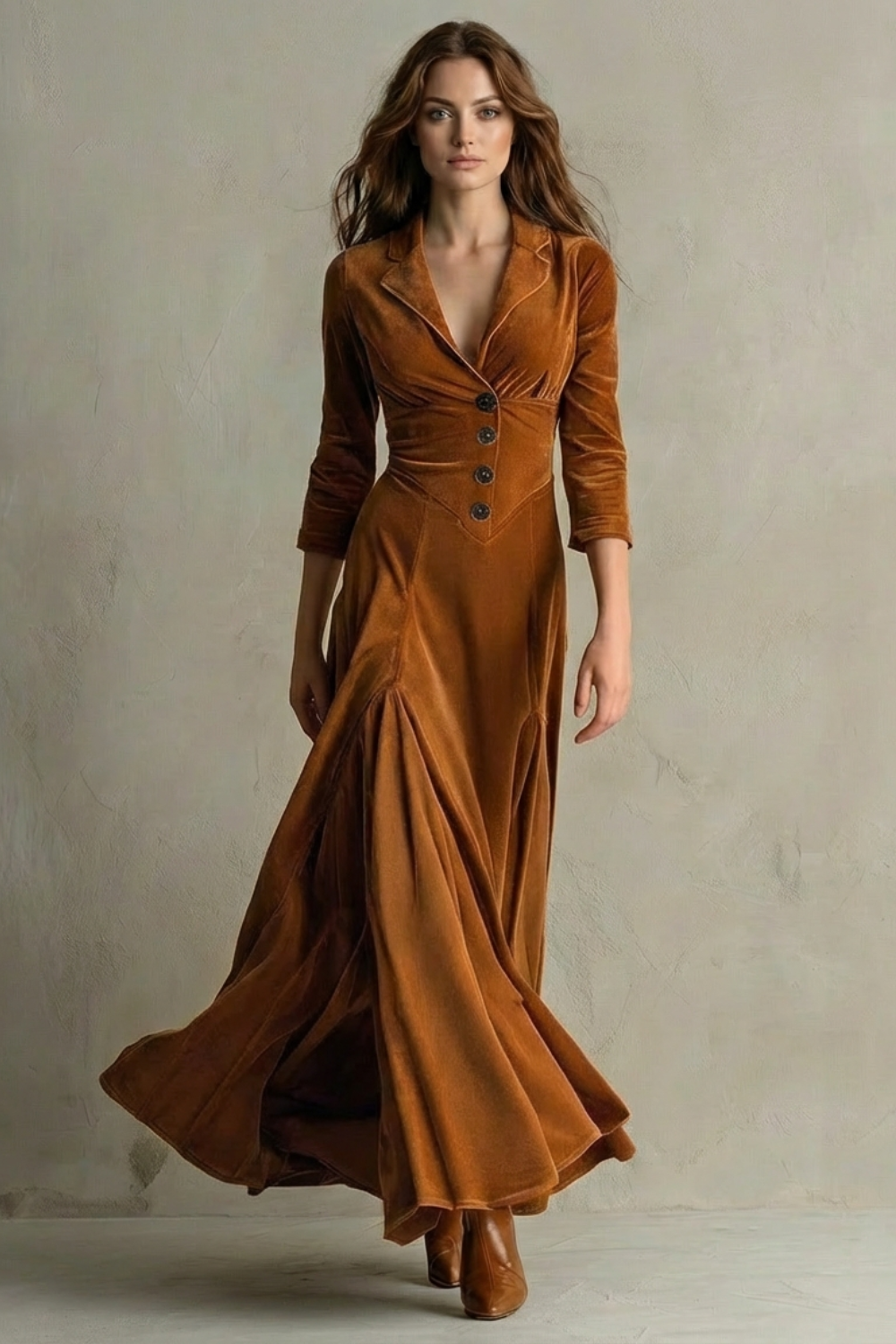 Maxi Dress Velvet Blazer Collar Button Front — view 6