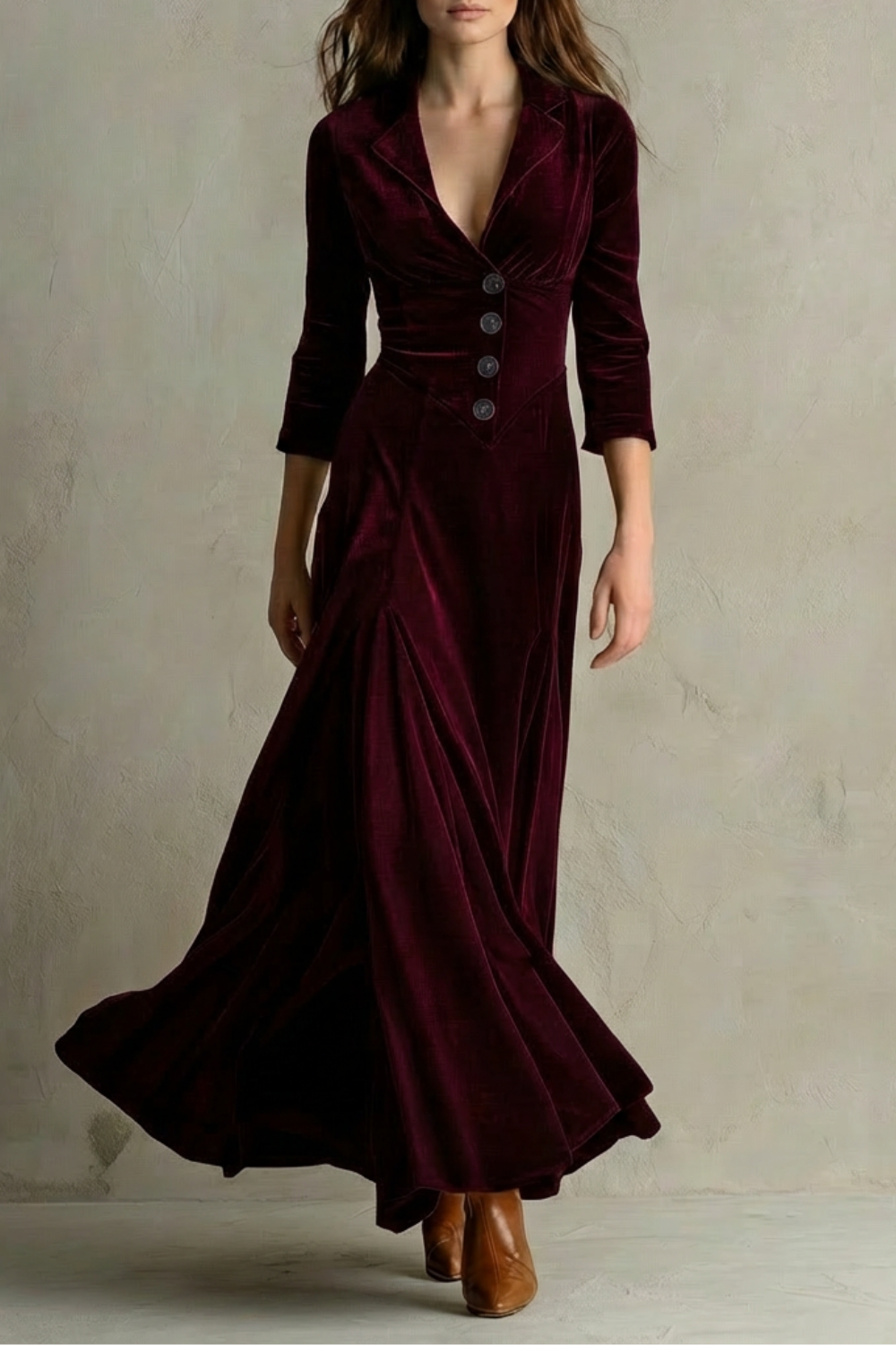 Maxi Dress Velvet Blazer Collar Button Front — view 7