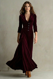 Maxi Dress Velvet Blazer Collar Button Front — view 8