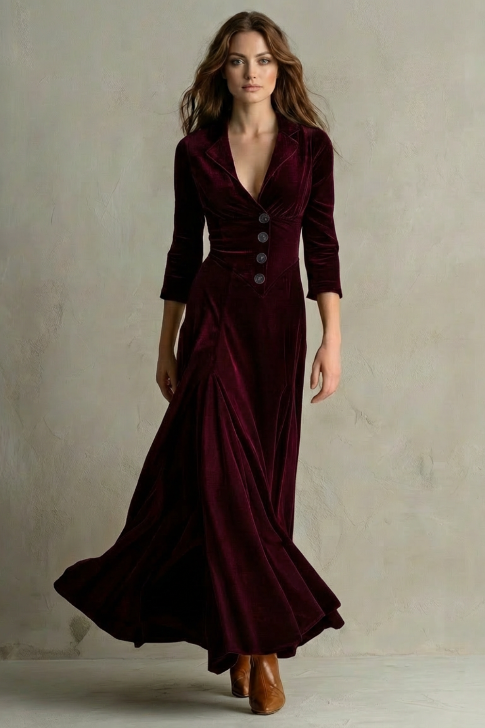 Maxi Dress Velvet Blazer Collar Button Front — view 8