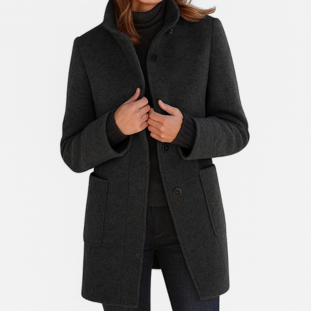 Wool Coat Stand Collar Belted — view 2
