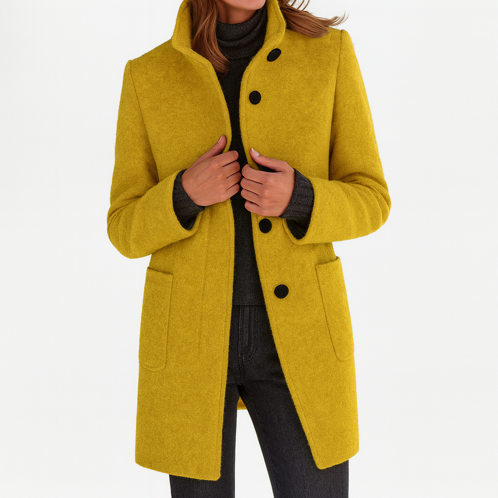 Wool Coat Stand Collar Belted
