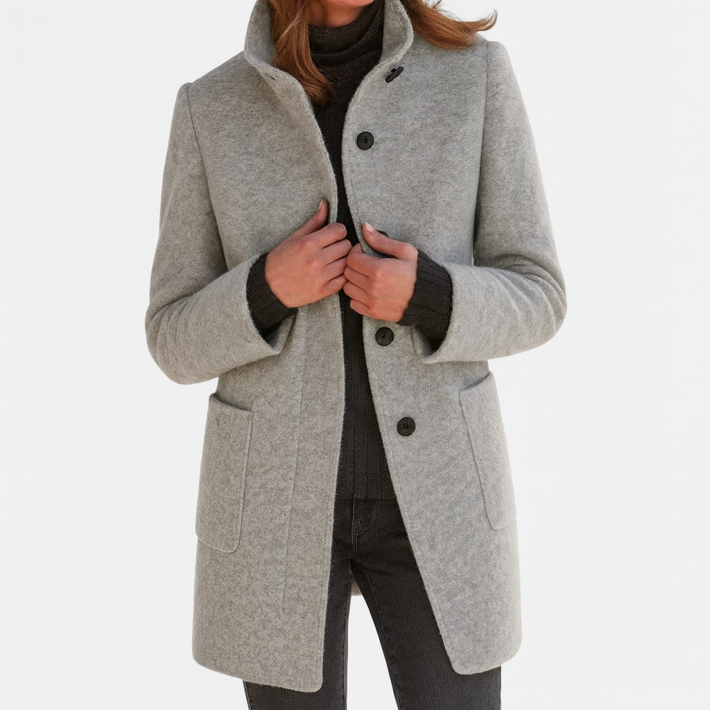 Wool Coat Stand Collar Belted — view 3