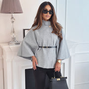 Cape Sleeve Sweater High Neck Gold Button
