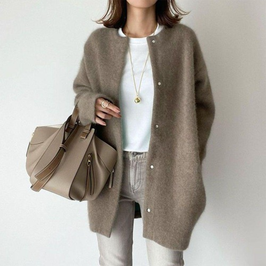 Oversized Cardigan Brushed Knit Round Neck — view 7
