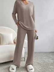 Ribbed Knit Lounge Set V-Neck Long Sleeve — view 5