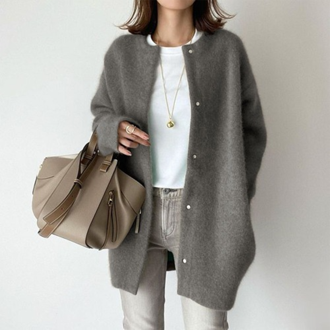 Oversized Cardigan Brushed Knit Round Neck — view 6