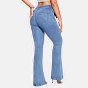 Flared Jeans Light Blue Denim High-Waist Belted — view 2