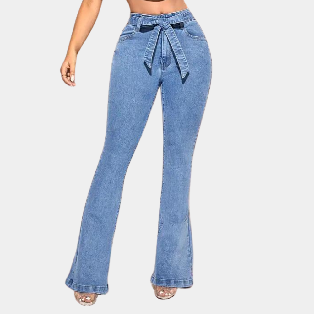 Flared Jeans Light Blue Denim High-Waist Belted — view 4
