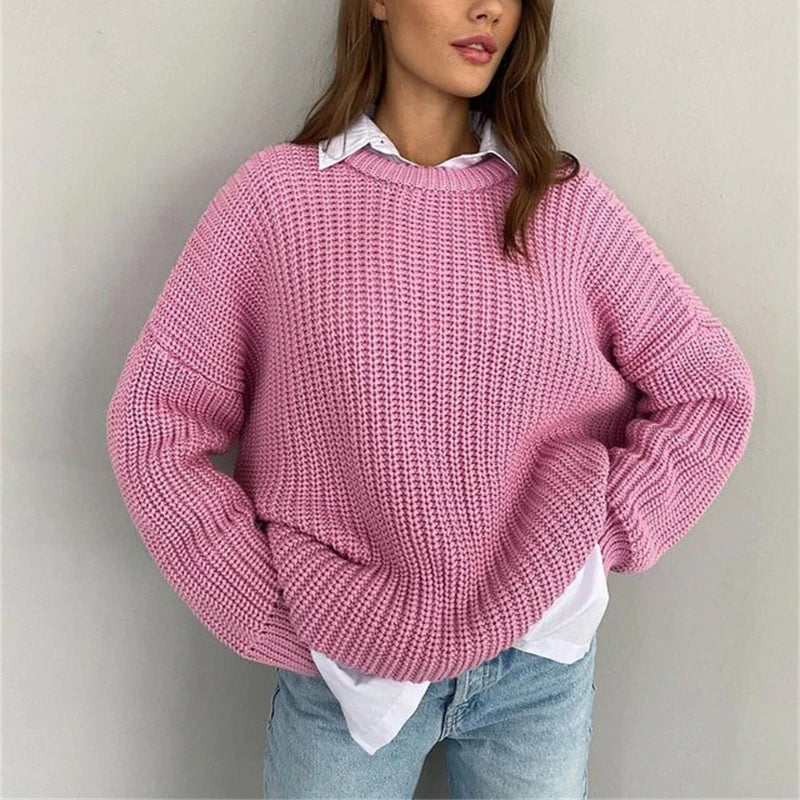 Chunky Knit Sweater Round Neck Oversized