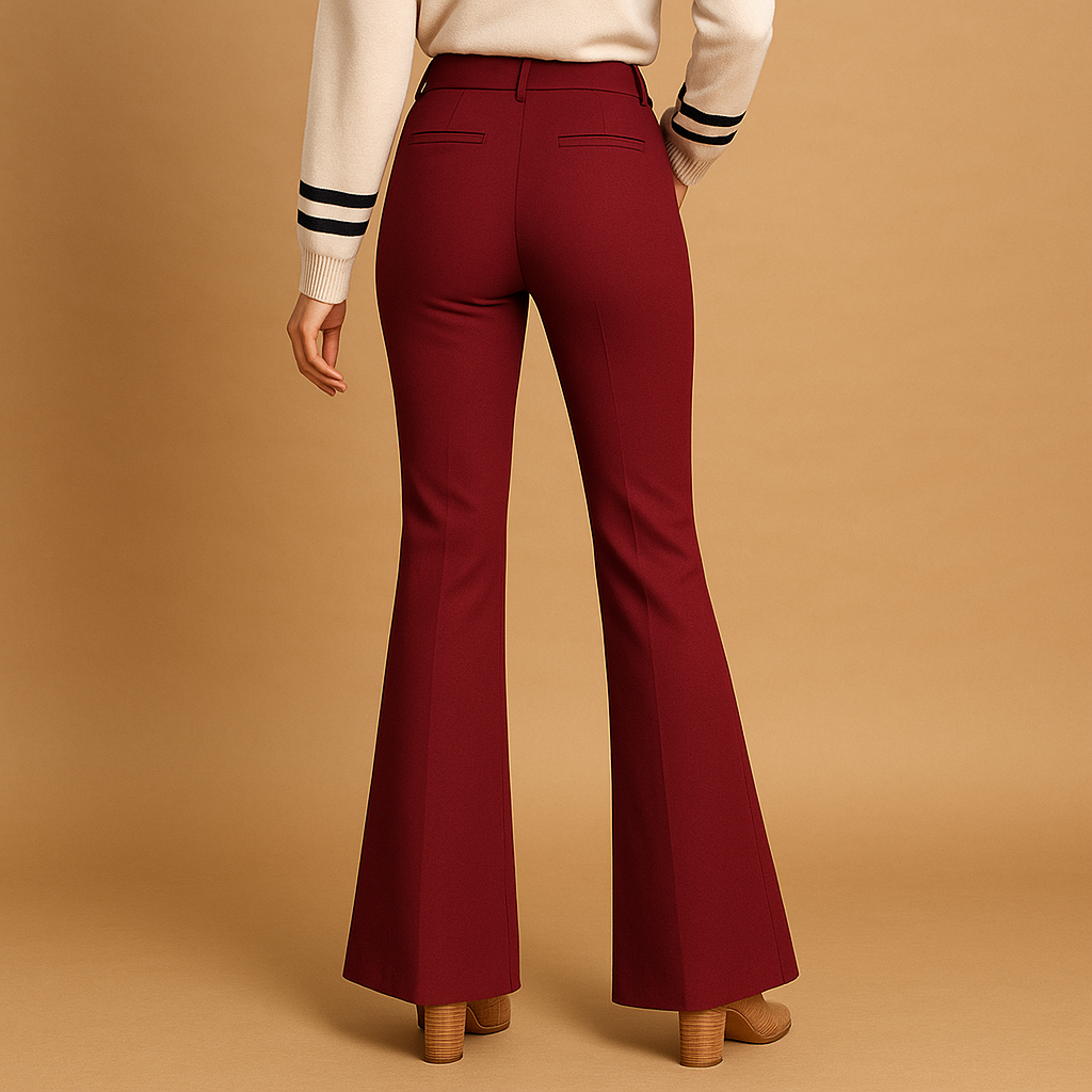 Flared Trousers Cotton Blend High-Waist